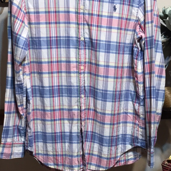 🚨B2G1 POLO RALPH LAUREN Soft Blue Pink Yellow White Striped Sleeved Button Up - Picture 3 of 6